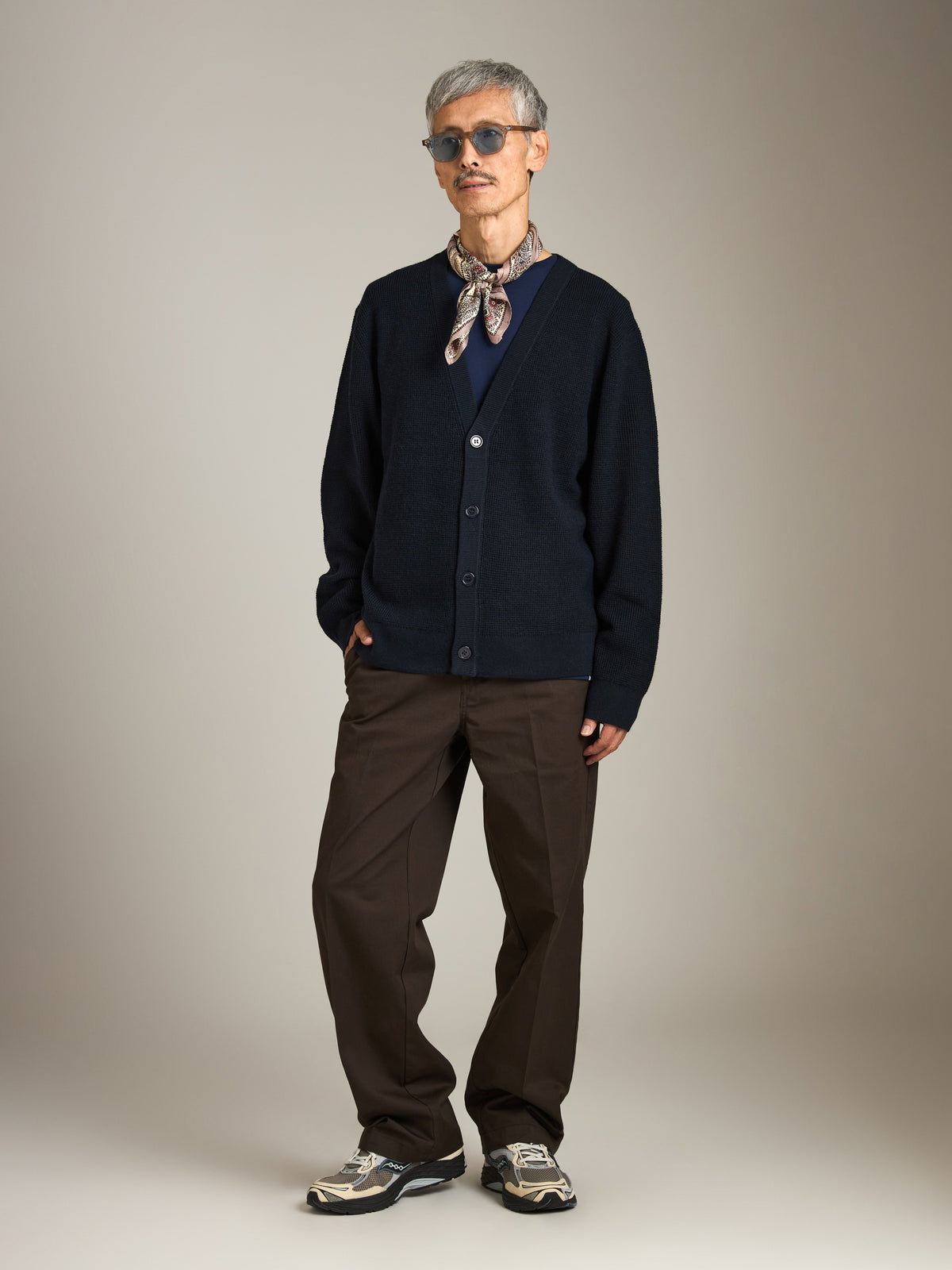 ATRIUM - Waffle Classic Cardigan Sweater - Navy Ink