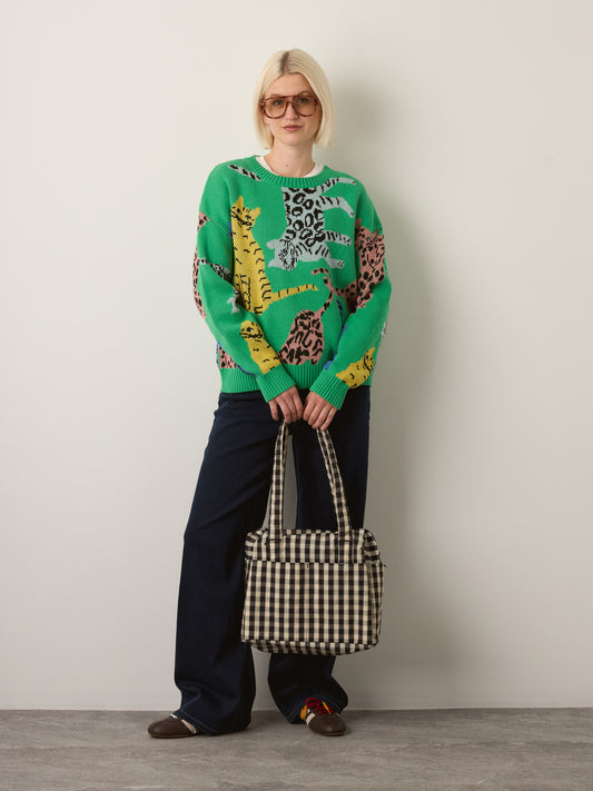 LOVEFINN - Cat Crewneck Sweater - Green Multi