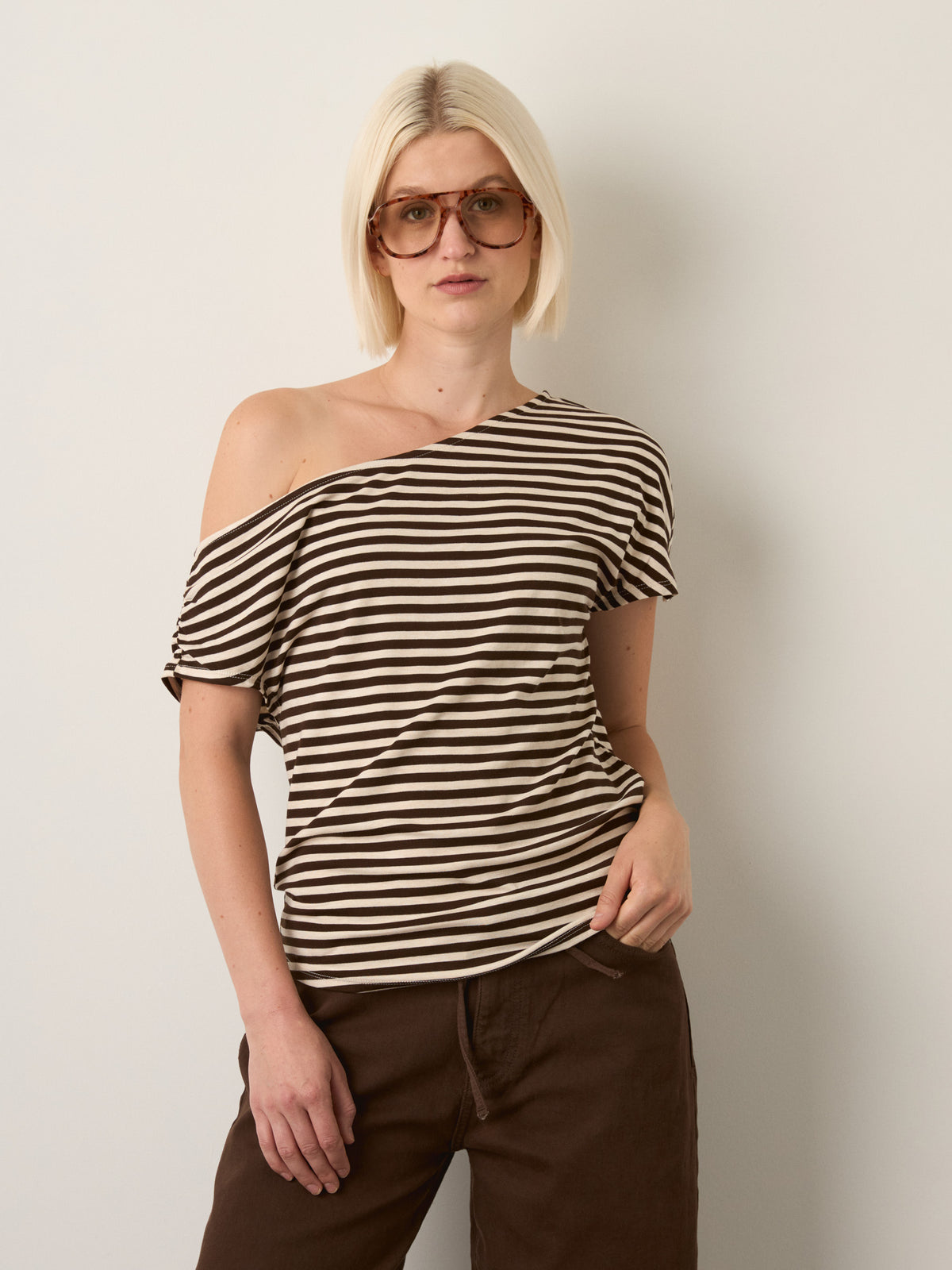 LOVEFINN - Striped Off Shoulder Top - 