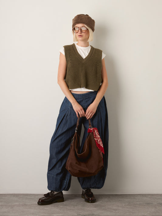 LOVEFINN - Sweater Vest and T-Shirt Combo Top - Olive