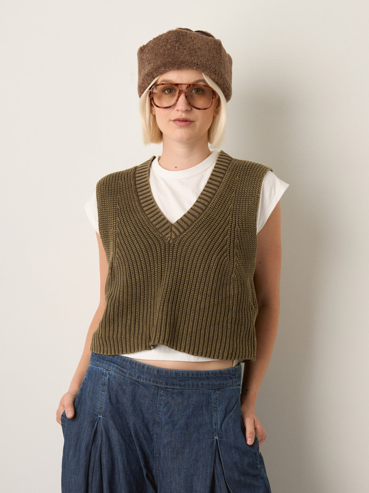 LOVEFINN - Sweater Vest and T-Shirt Combo Top - 