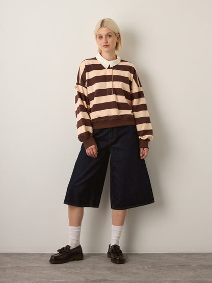 LOVEFINN - Amerie Rugby Stripe Top - Chocolate Nude
