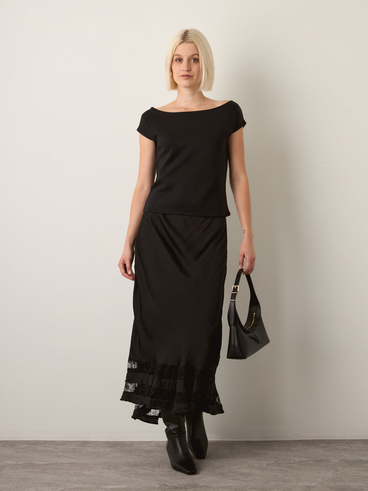 FREE PEOPLE - Long Lost Lover Slip Skirt - Black