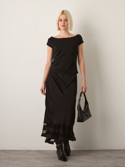 FREE PEOPLE - Long Lost Lover Slip Skirt - Black