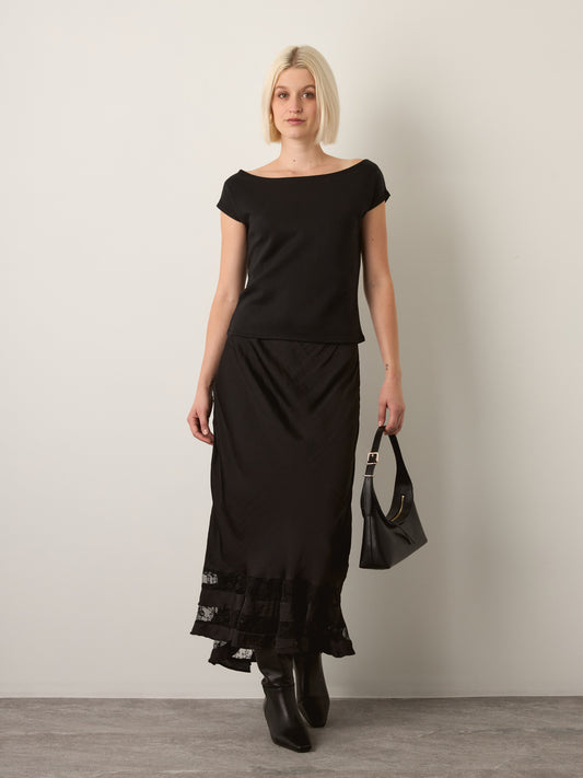 FREE PEOPLE - Long Lost Lover Slip Skirt - Black