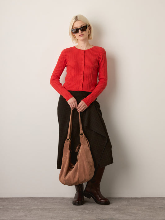 LOVEFINN - Cable Crewneck Cardigan - Red