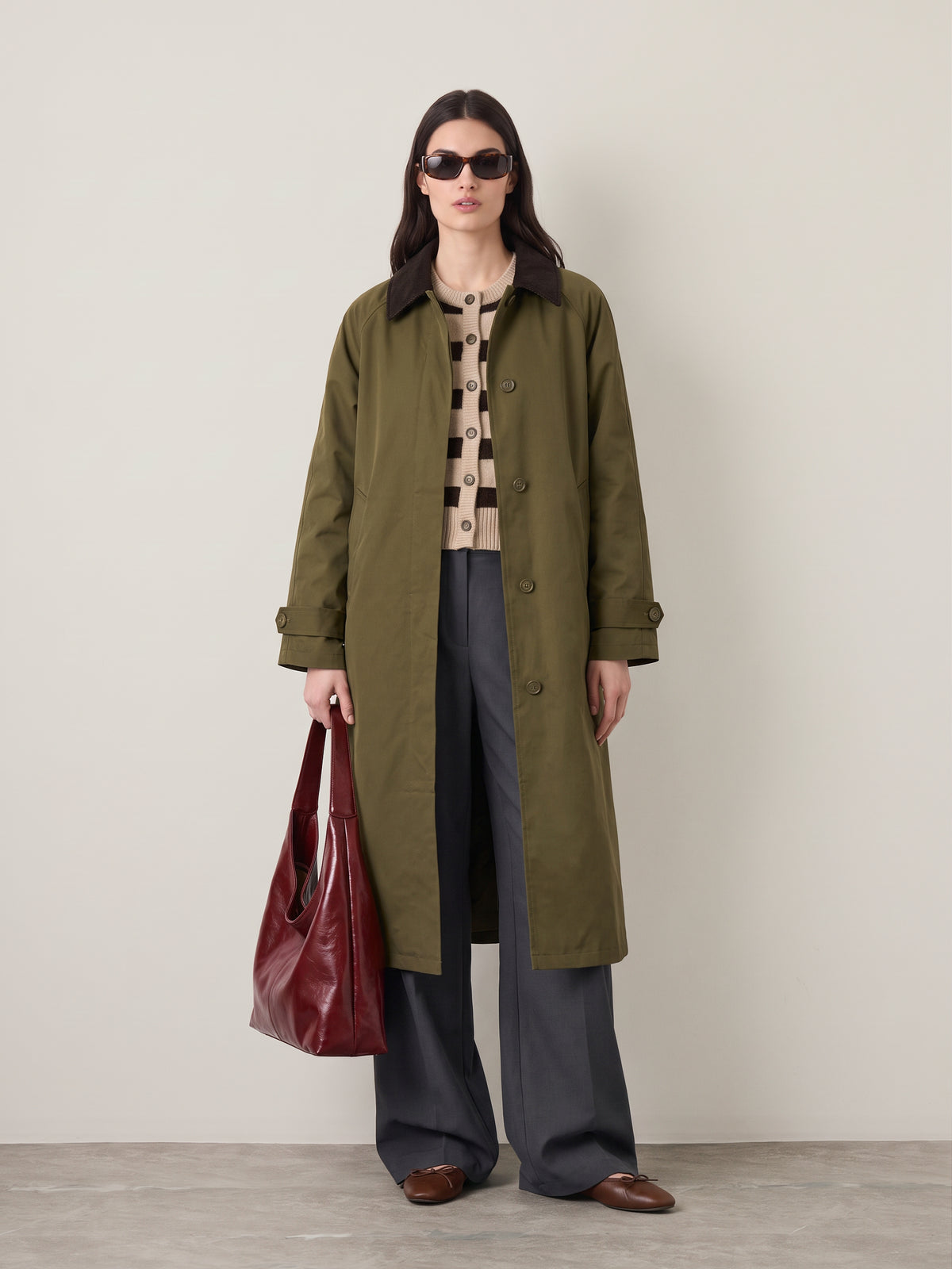 ONLY - Orchid Mix Trench Coat - Dark Olive / Chocolate Torte