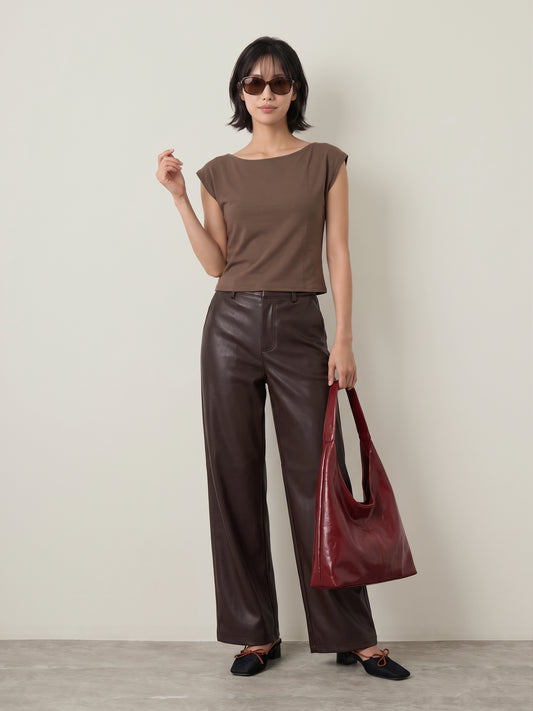 ONLY - Neli Faux Leather Barrel Pants - Chocolate Torte