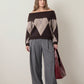 ONLY - Alivia Argyle Off Shoulder Pullover Sweater - 