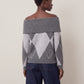 ONLY - Alivia Argyle Off Shoulder Pullover Sweater - 