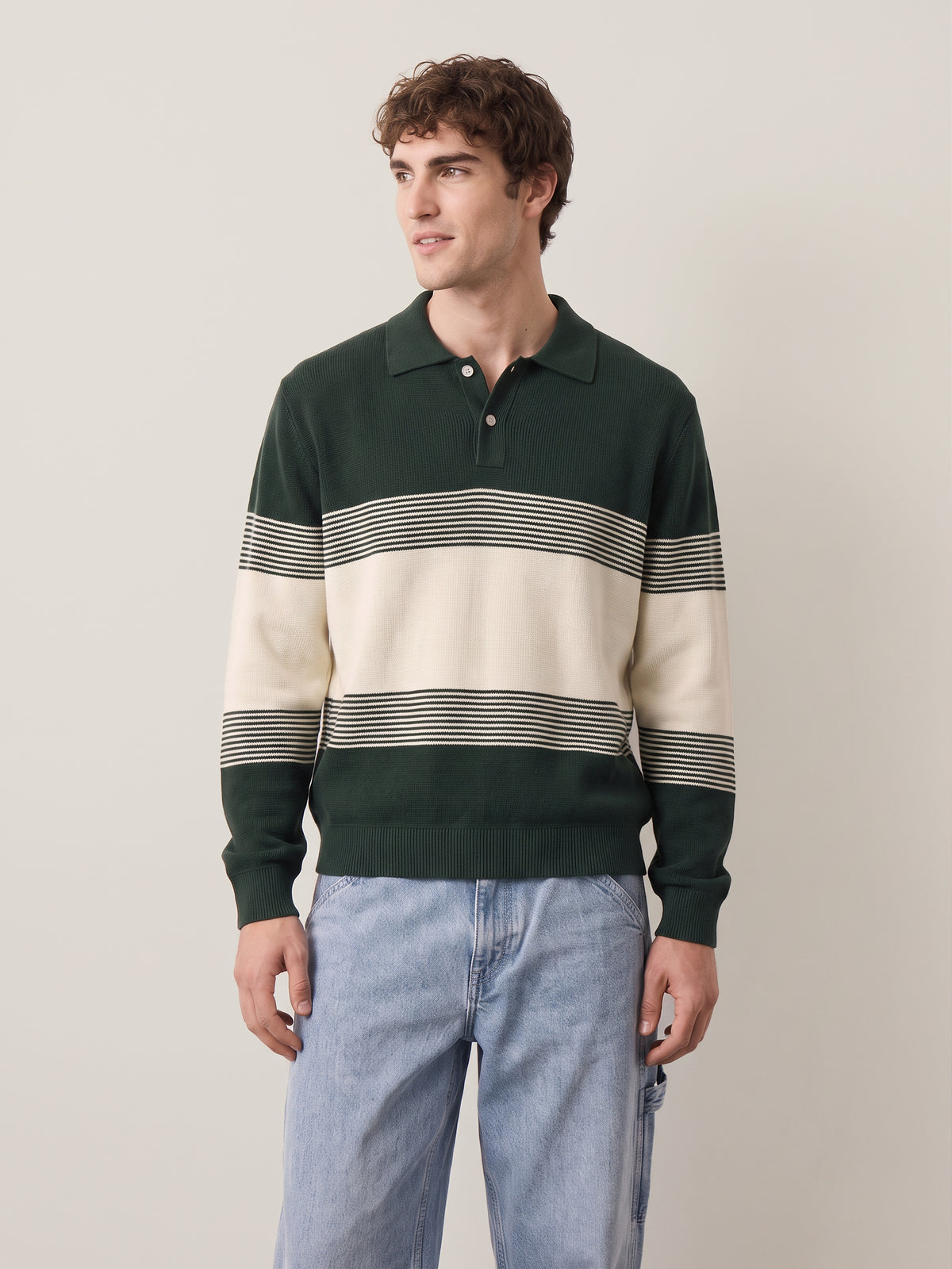 SELECTED - Dane Knit Striped Polo Sweater - 