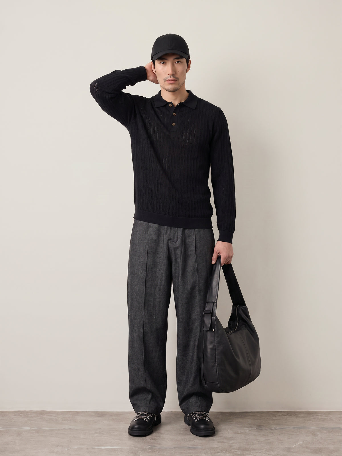 ONLY & SONS - Moon Longsleeve Knit Polo - Black