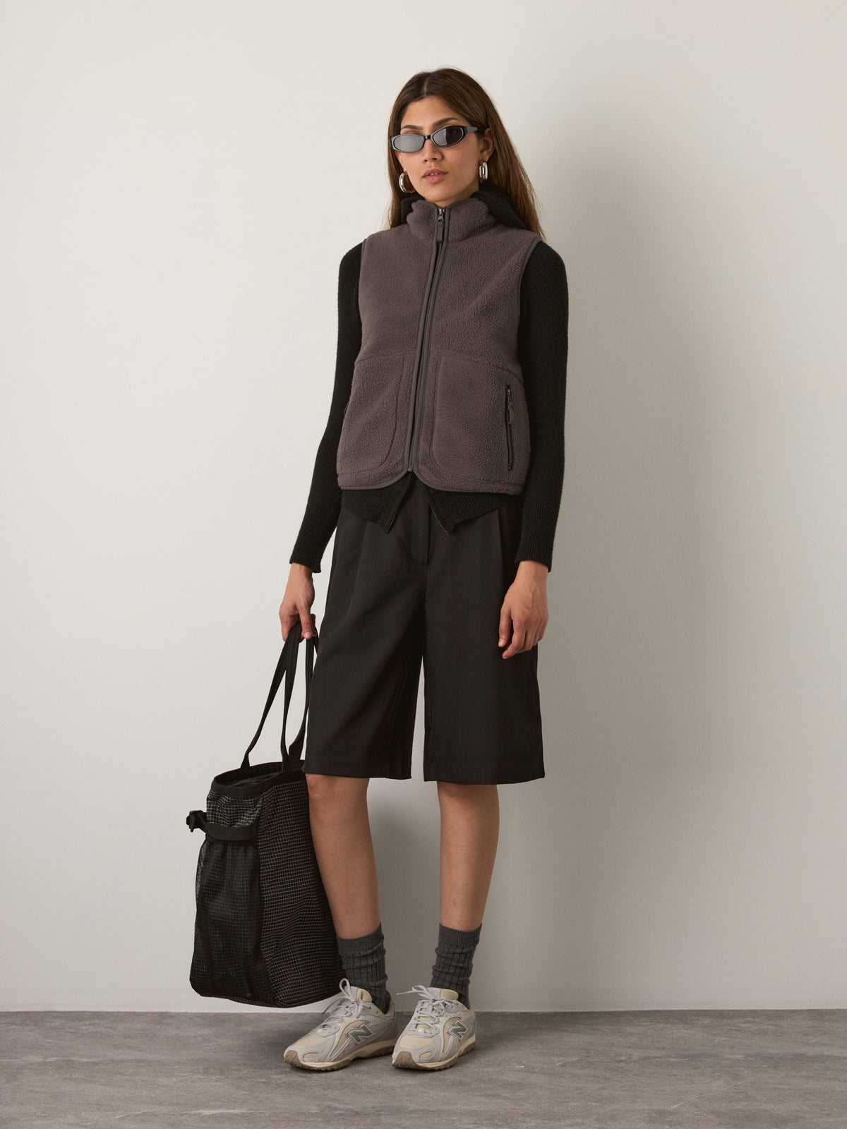 MONK & LOU - Maren High Pile Fleece Zip Vest - Warm Gray