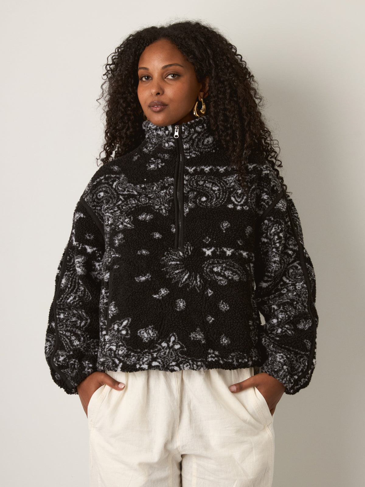 RD STYLE - Mila Printed Fleece Half-Zip Pullover - 