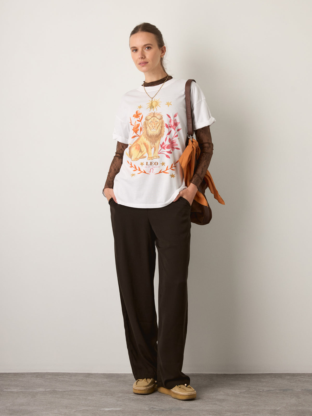 GIRL DANGEROUS - Leo Zodiac Boyfriend T-Shirt - Vintage White