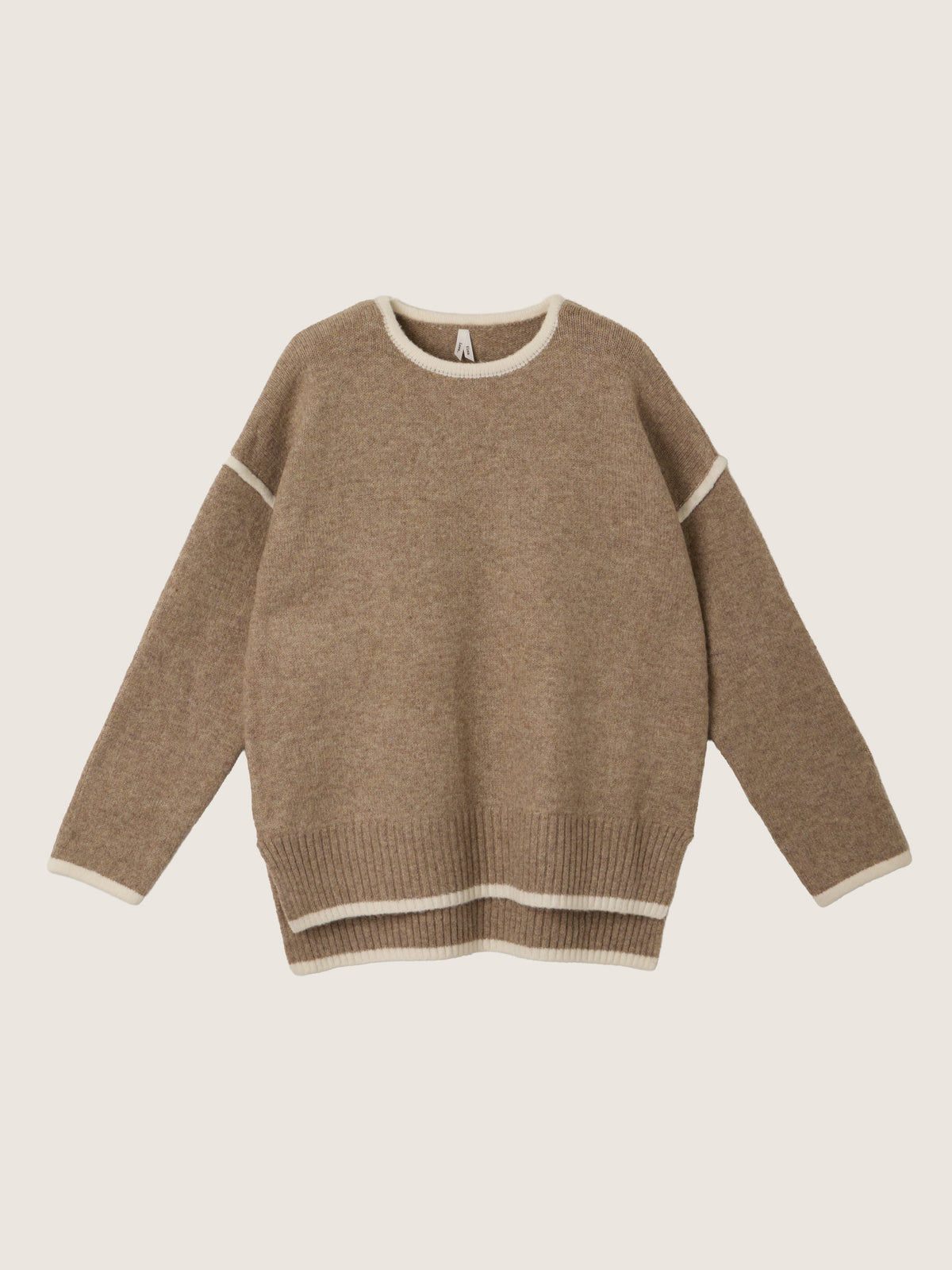 LOVEFINN - Contrast Trim Pullover Sweater - Light Mocha