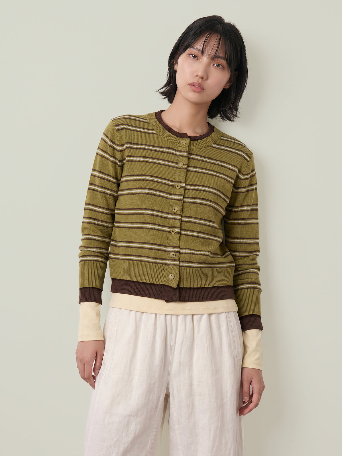 LOVEFINN - Olive Stripe Cardigan - 