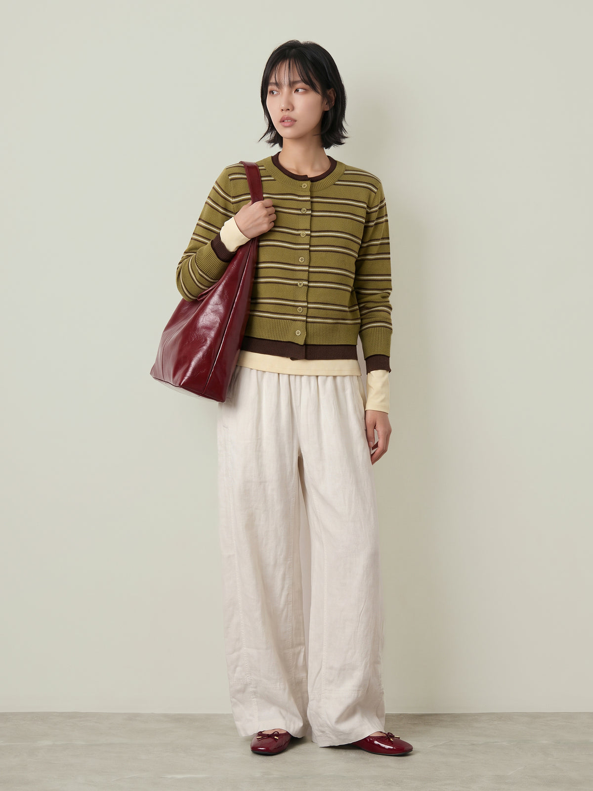 LOVEFINN - Olive Stripe Cardigan - 