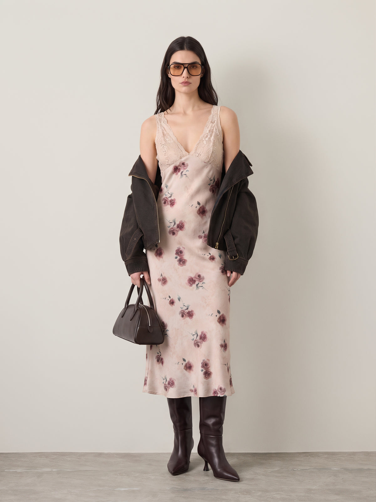 LOVEFINN - Floral Satin Dress - 