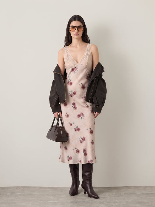 LOVEFINN - Floral Satin Dress - 