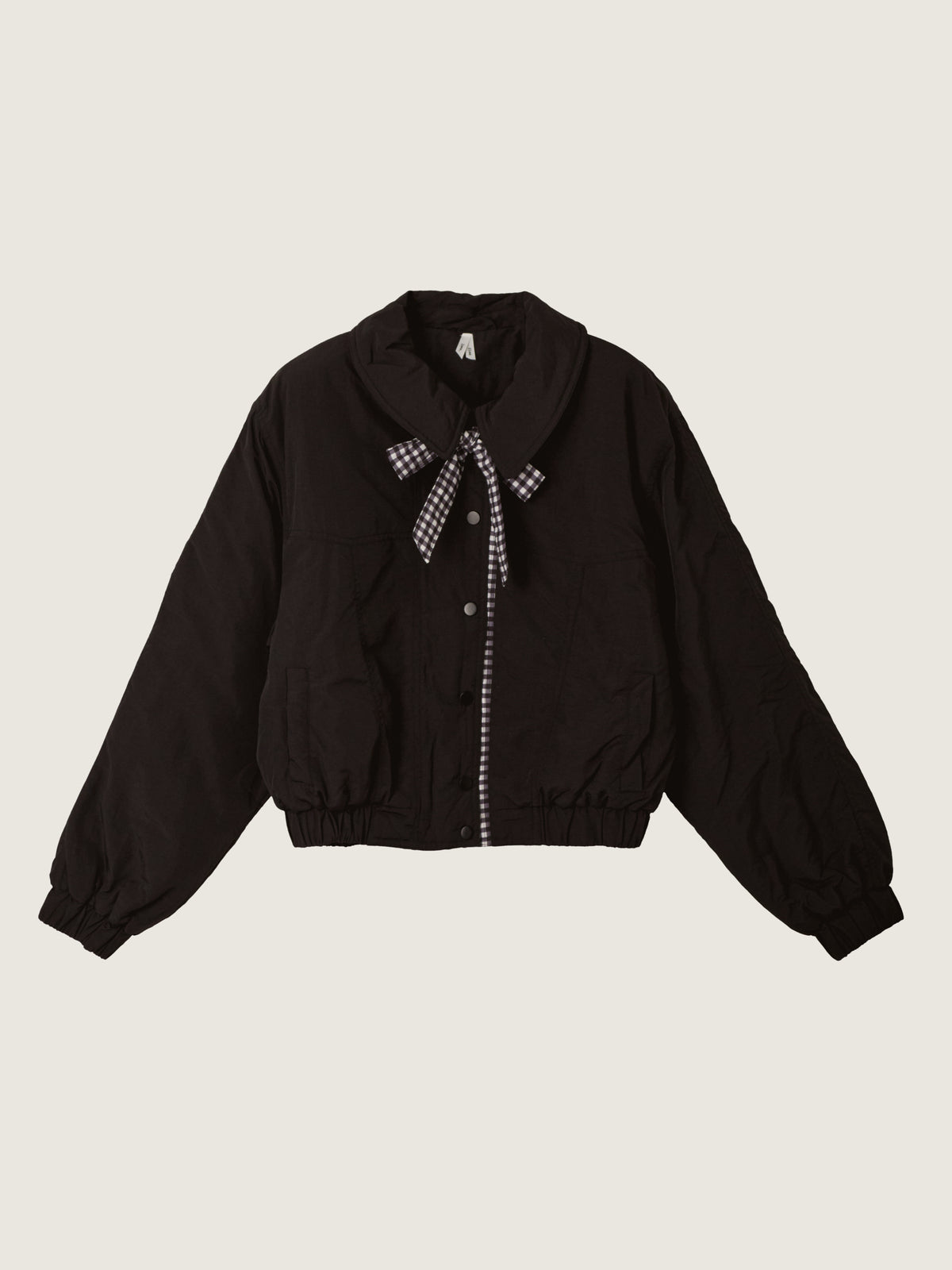 LOVEFINN - Gingham Contrast Bomber Jacket - 
