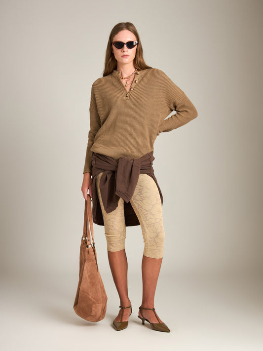 MONK & LOU - Neda Henley Sweater - Soft Taupe
