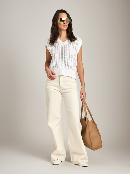MONK & LOU - Eadie Cable V-neck Vest - Optic White