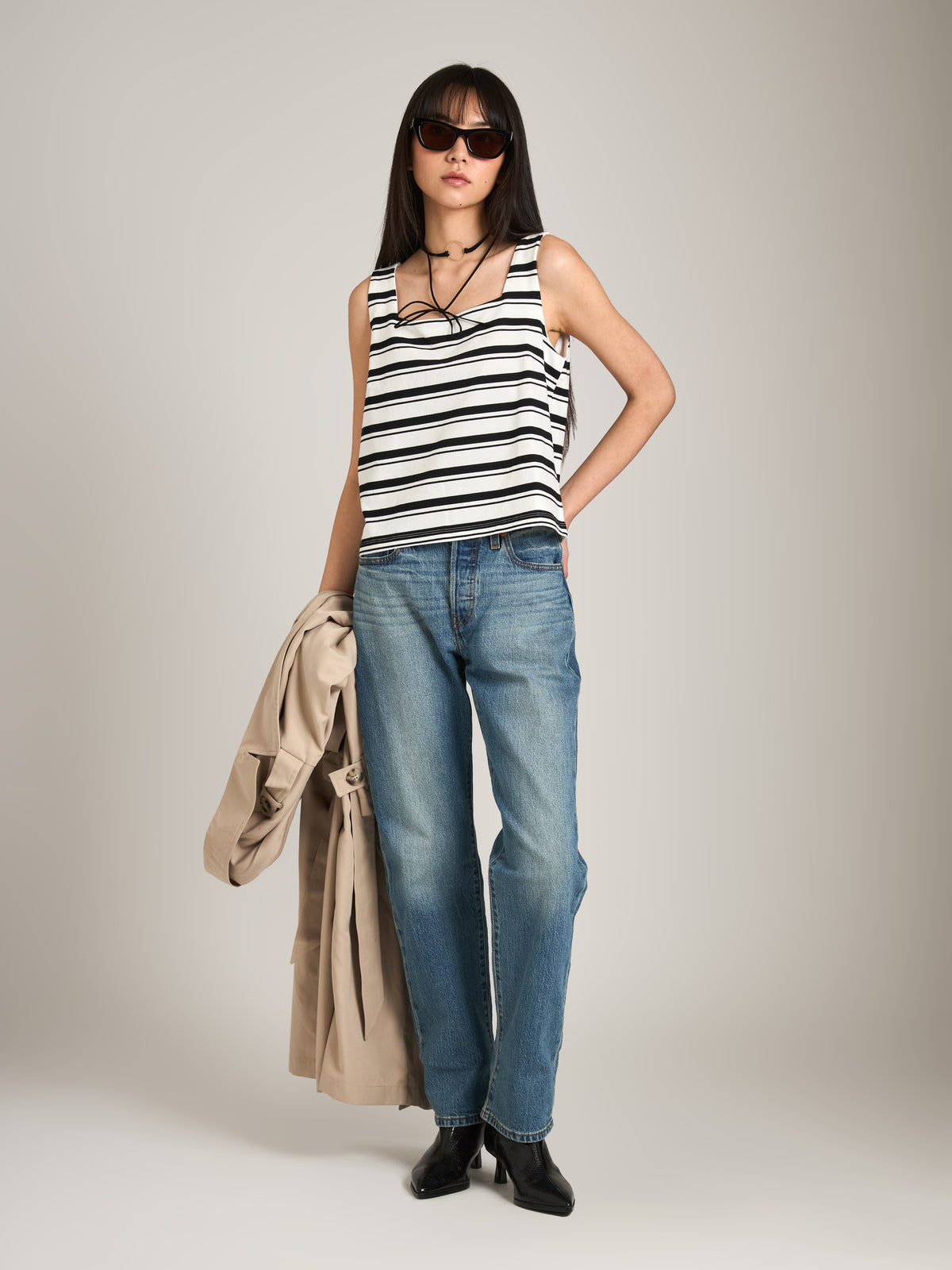 MONK & LOU - Morri Square Neck Shell - Black