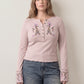 FREE PEOPLE - Fleur Embroidered Longsleeve Henley Top - 
