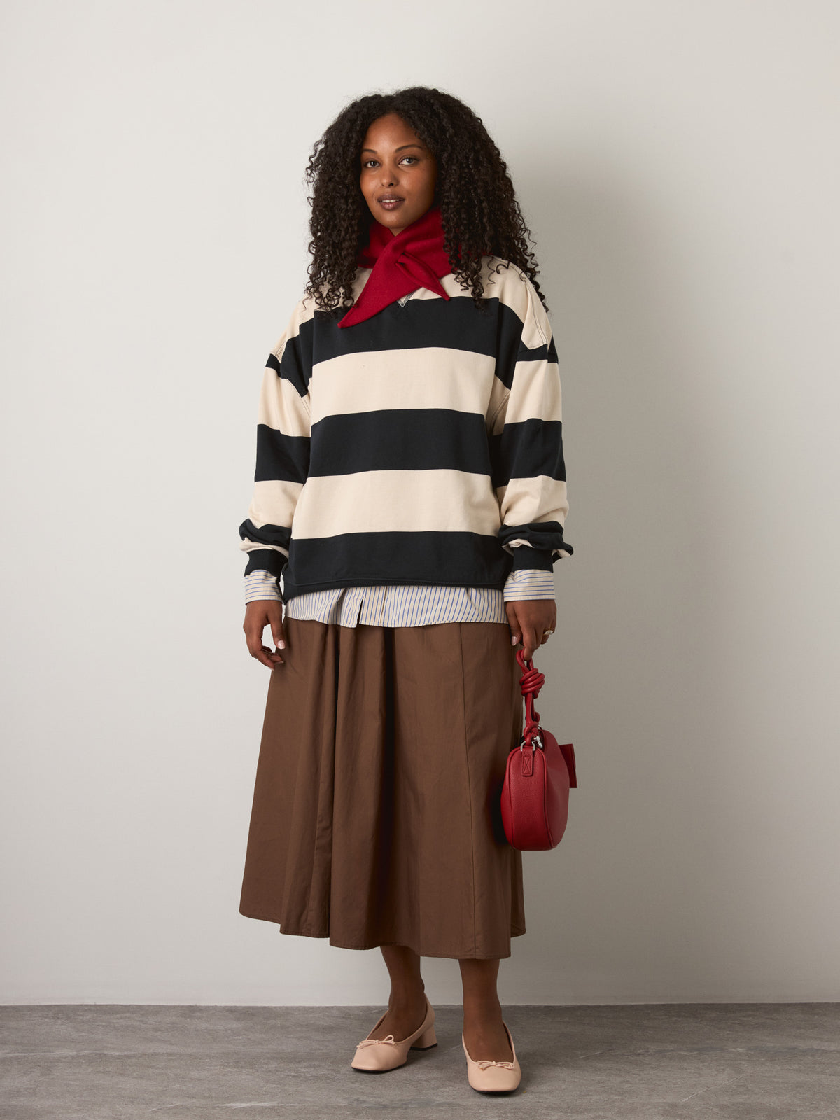 FREE PEOPLE - Classic Striped Oversized Crewneck Sweatshirt - Black Combo