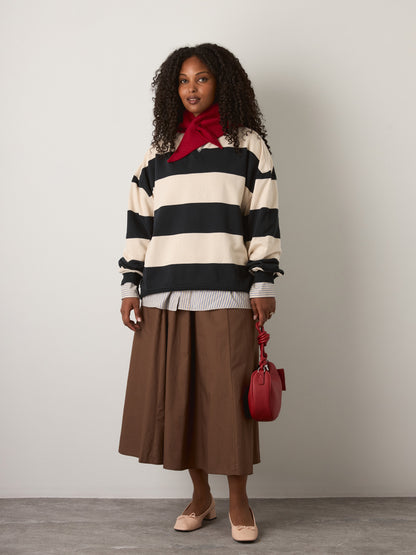 FREE PEOPLE - Classic Striped Oversized Crewneck Sweatshirt - Black Combo