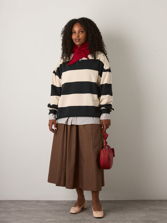 FREE PEOPLE - Classic Striped Oversized Crewneck Sweatshirt - Black Combo