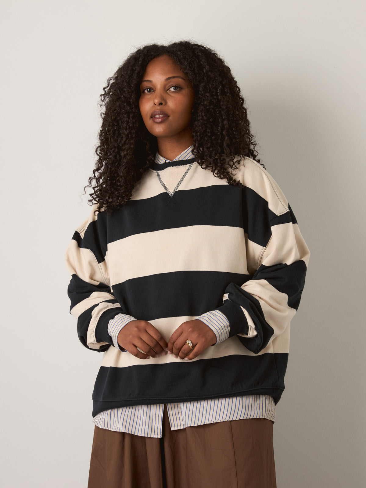 FREE PEOPLE - Classic Striped Oversized Crewneck Sweatshirt - 