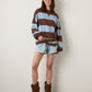 FREE PEOPLE - Classic Striped Oversized Crewneck Sweatshirt - Periwinkle Combo