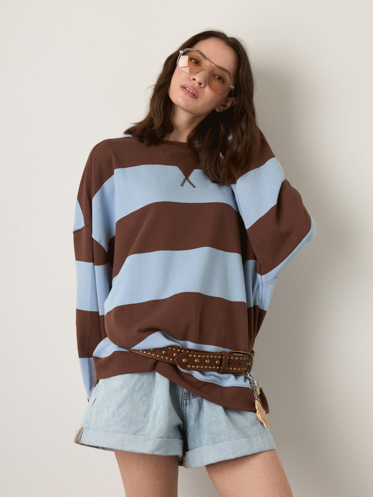 FREE PEOPLE - Classic Striped Oversized Crewneck Sweatshirt - 