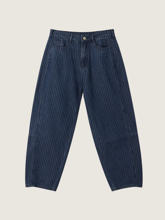 LOVEFINN - Pinstripe Barrel Denim Pants - 