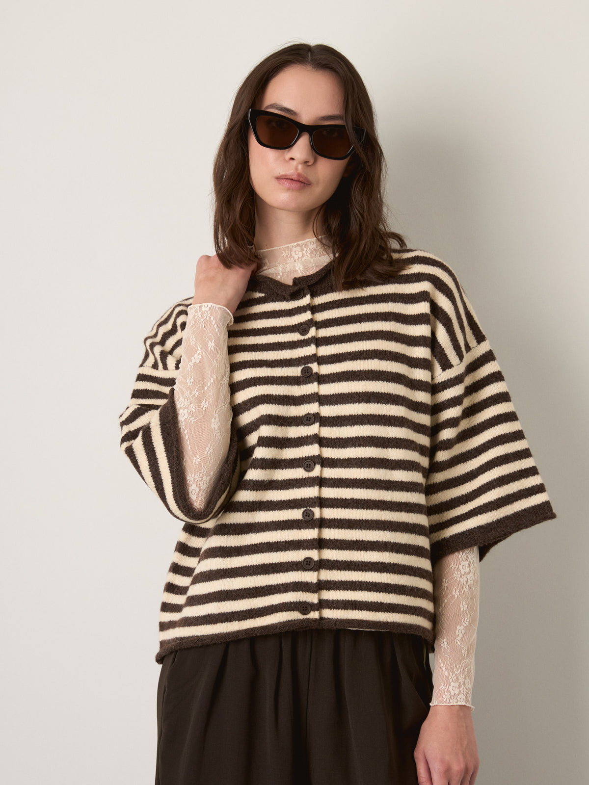 LOVEFINN - Kelsey Stripe Three-Quarter Sleeve Striped Cardigan - 