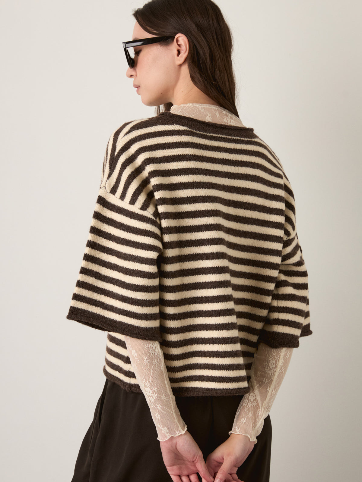 LOVEFINN - Kelsey Stripe Three-Quarter Sleeve Striped Cardigan - 
