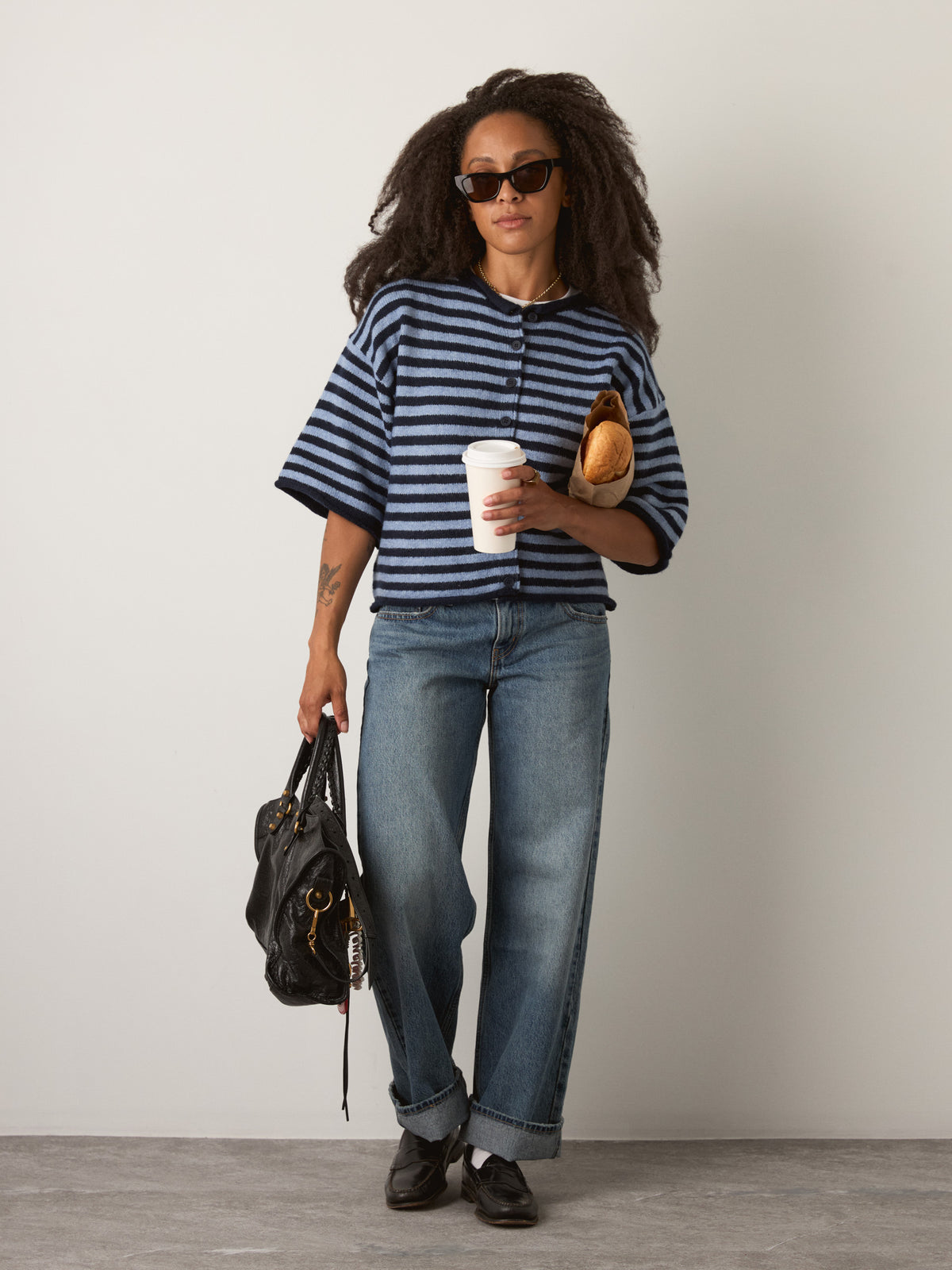 LOVEFINN - Kelsey Stripe Three-Quarter Sleeve Striped Cardigan - Navy / Blue