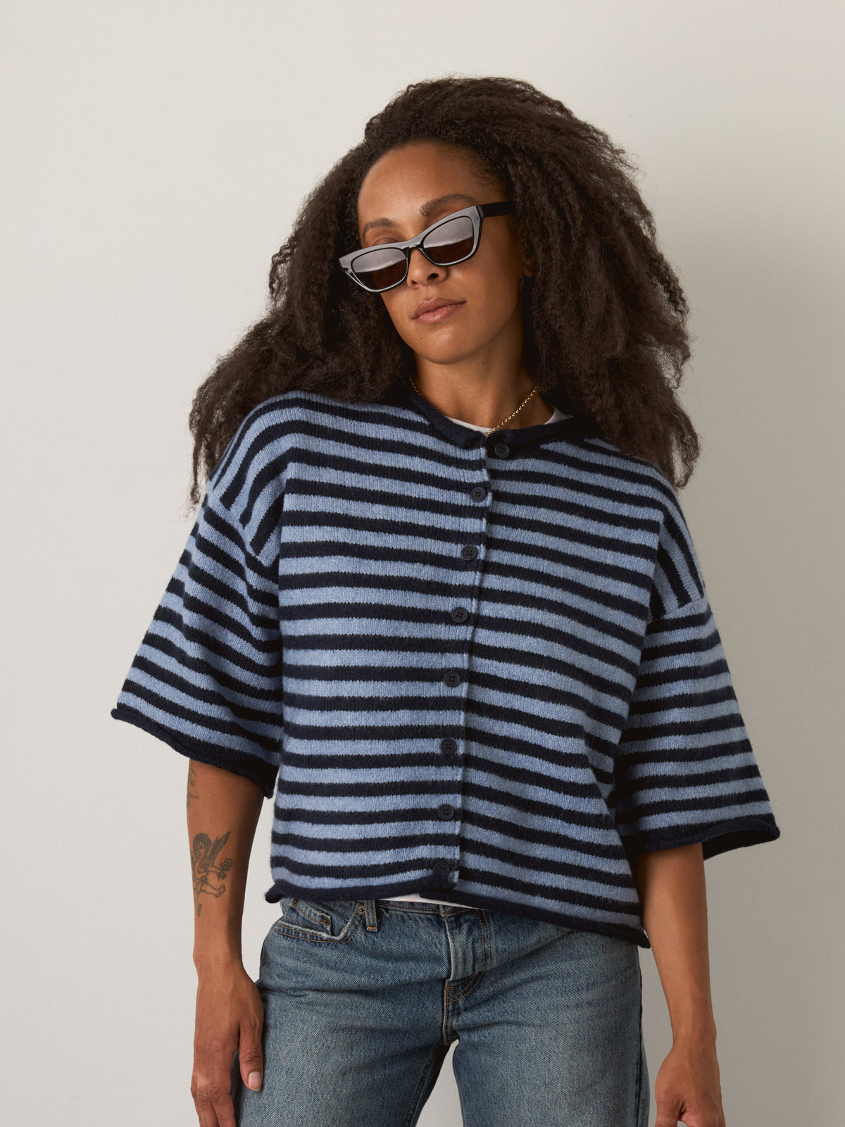 LOVEFINN - Kelsey Stripe Three-Quarter Sleeve Striped Cardigan - 