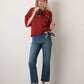 LOVEFINN - Kelsey Stripe Three-Quarter Sleeve Striped Cardigan - Red / Camel