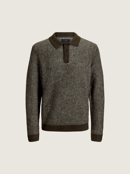 JACK & JONES - Premium Simon Souffle Polo Sweater - Forest Night Plaided