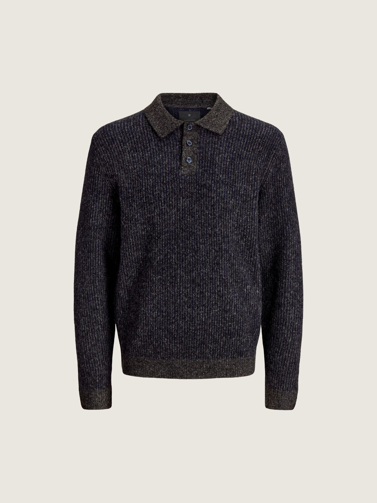 JACK & JONES - Premium Simon Souffle Polo Sweater - Medium Grey Melange Plaided