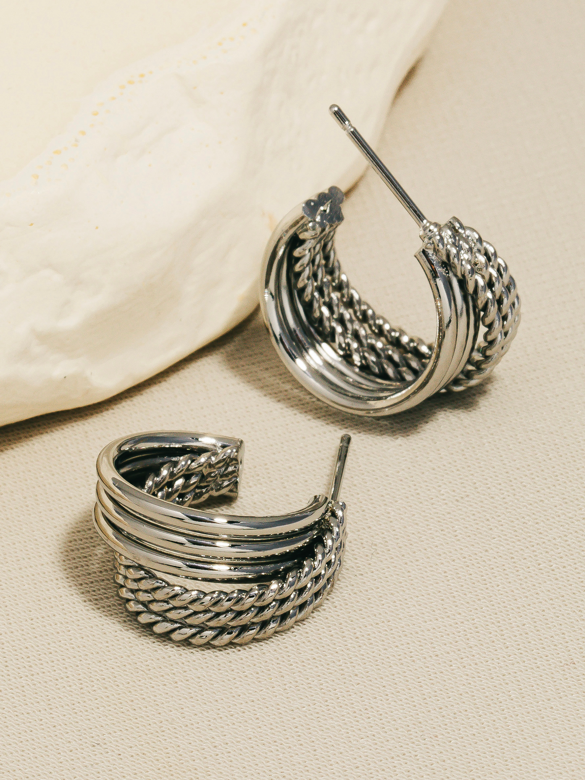 JEM - Multi Texture Hoop Earrings - 
