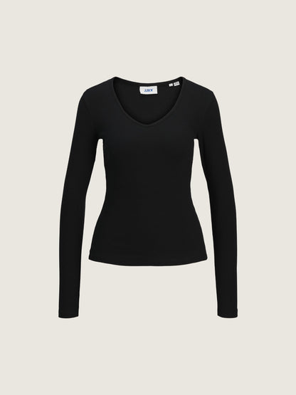 JJXX - Freya Rib Longsleeve V-neck T-Shirt - Black