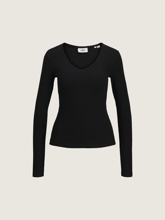 JJXX - Freya Rib Longsleeve V-neck T-Shirt - Black