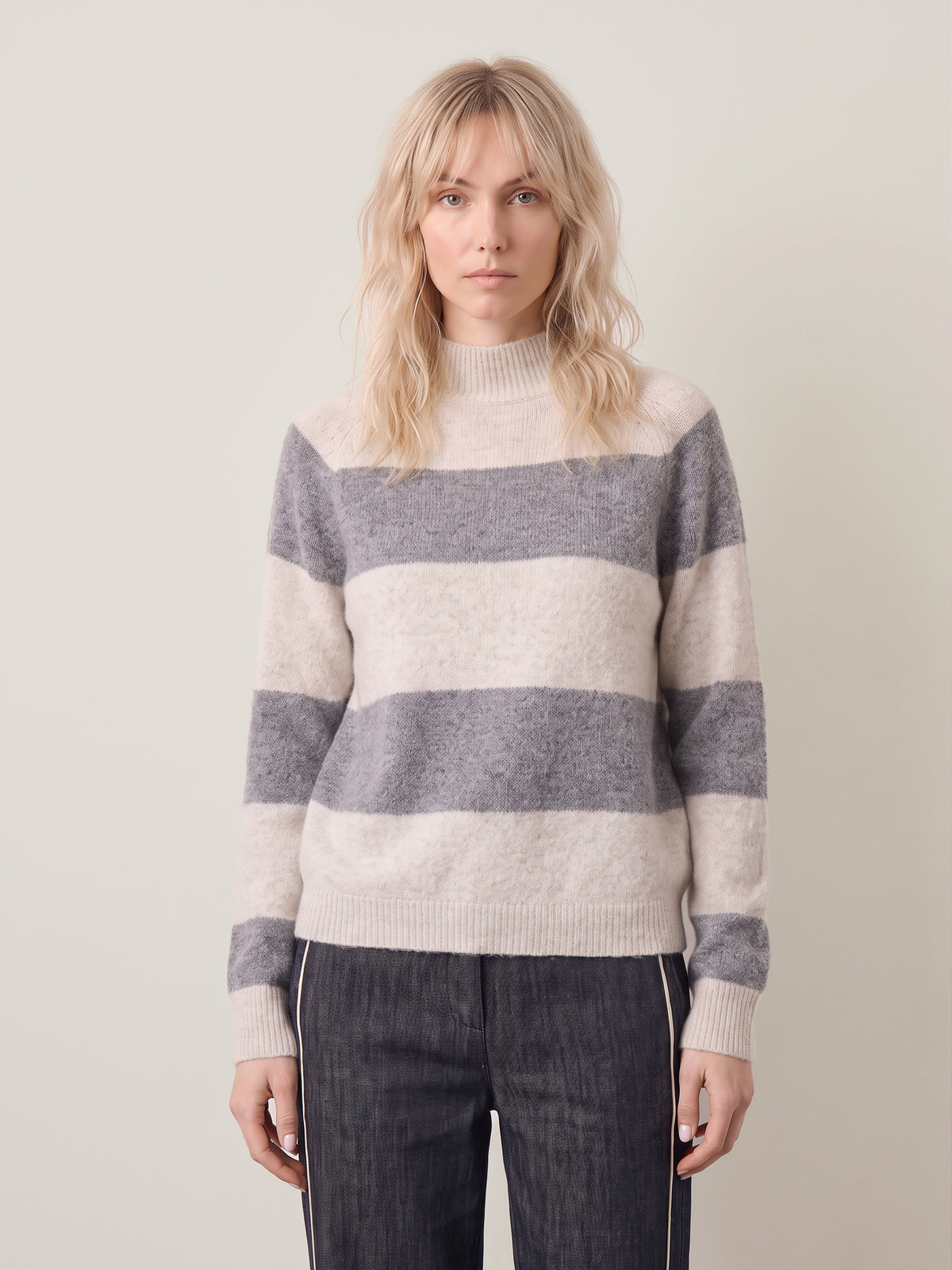 JOHN & JENN - Edison Stripe Mockneck Pullover Sweater - 