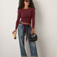 MONK & LOU - Nessa Boatneck Long Sleeve T-Shirt - Deep Cherry