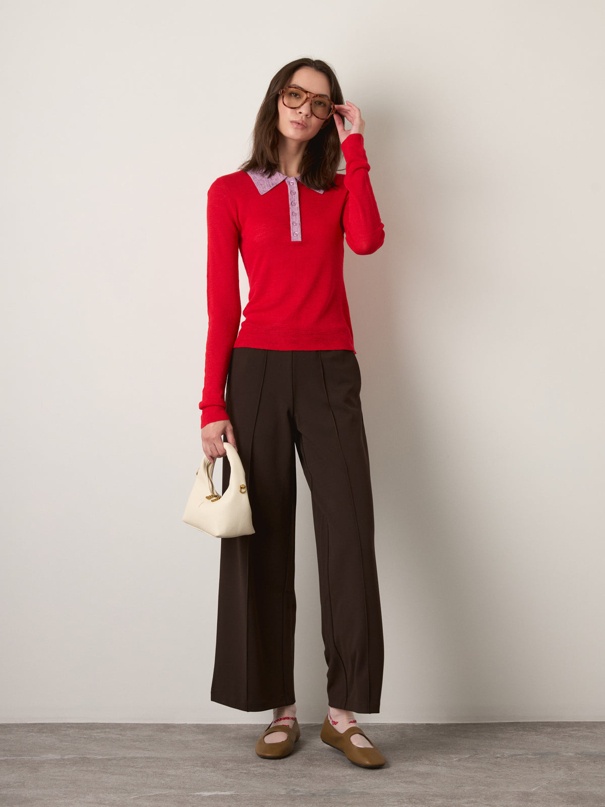 MONK & LOU - Amy Pintuck Straight Leg Pants - Dark Chocolate