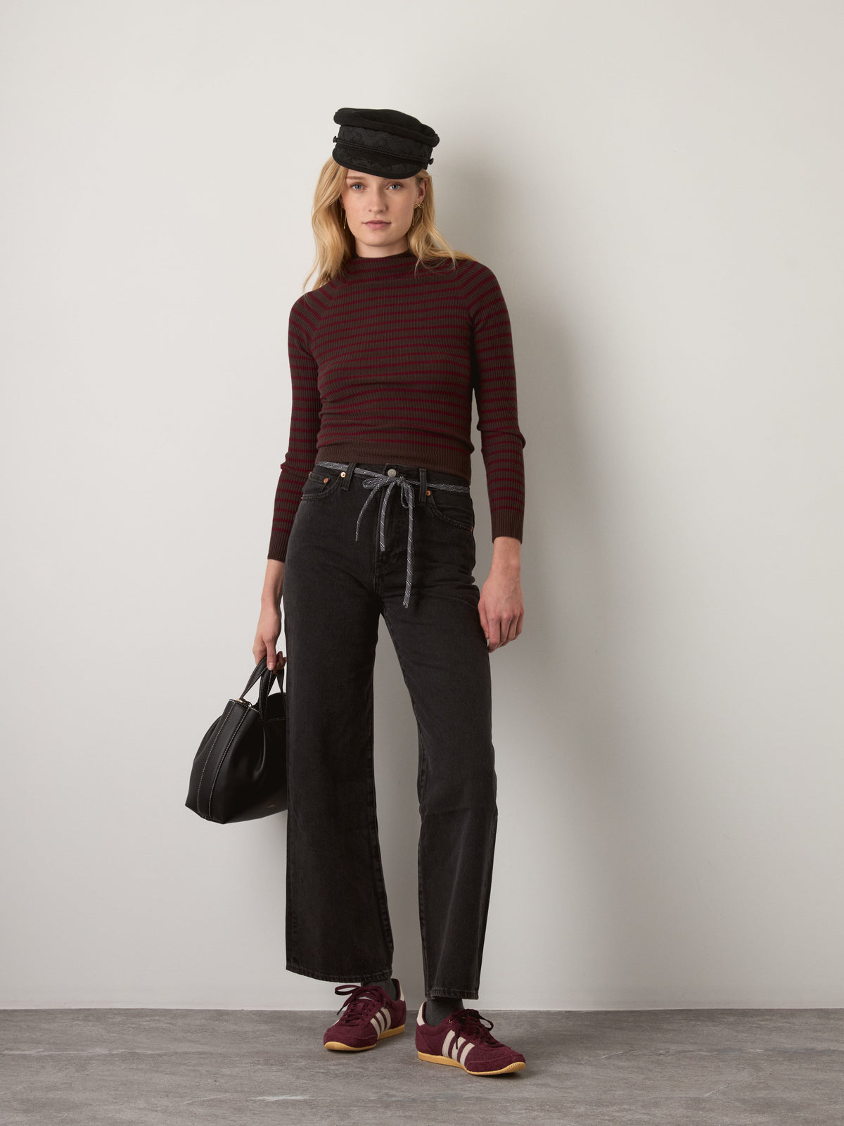MONK & LOU - Anna Funnel Neck Longsleeve Sweater - Chocolate Stripe